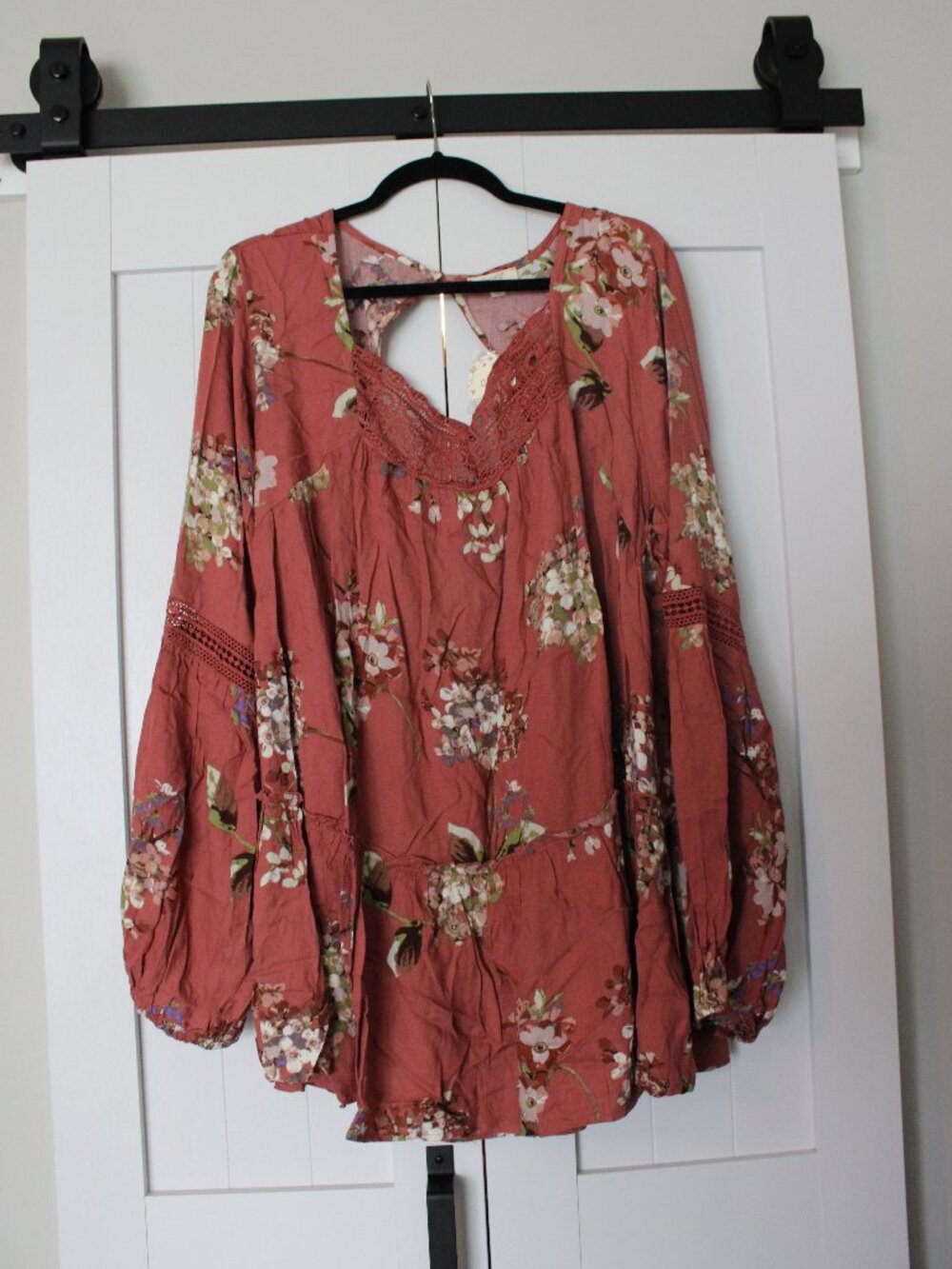 NWT Oddy Women’s 3XL Floral Blouse | Terracotta Pink | Lace Trim | Long Sleeve